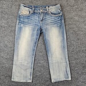 Miss Me Cuffed Capri Jeans Womens 31 Embellished Flap Pockets Denim Mid Rise